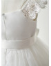 Ivory Satin Tulle Knee Length Flower Girl Dress